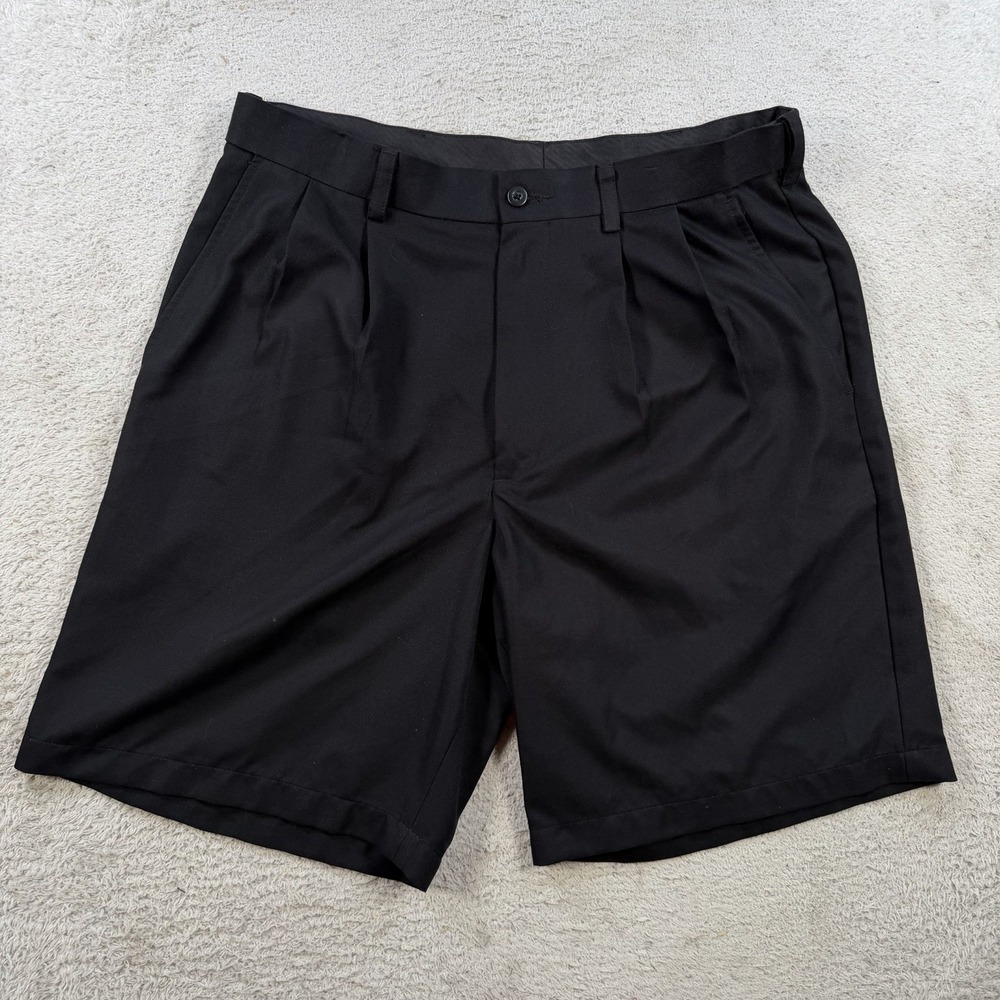 Savane Shorts Mens 34 Black Pleated Performance Chino Dress Casual Pocket 8"